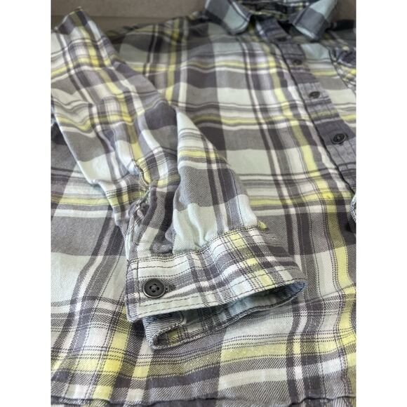 Prana Organic Cotton Plaid Button Down Long Sleeve Shirt Womens Small Green/Gray - Picture 6 of 10